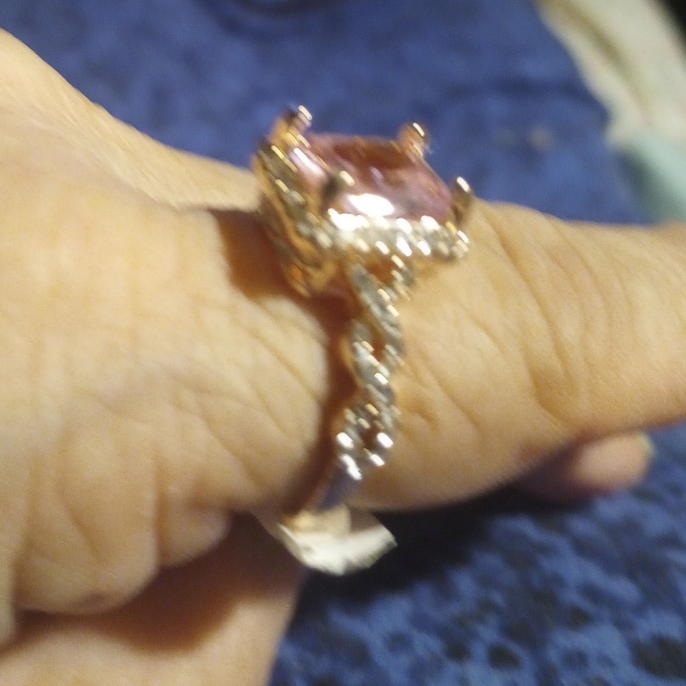 Elegant Pink Gemstone Gold Ring  Down Sides
